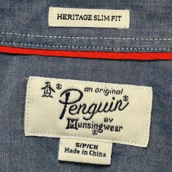 Original Penguin Blue Red Plaid Button Down Heritage Slim Fit Shirt Mens Size S - Picture 3 of 10
